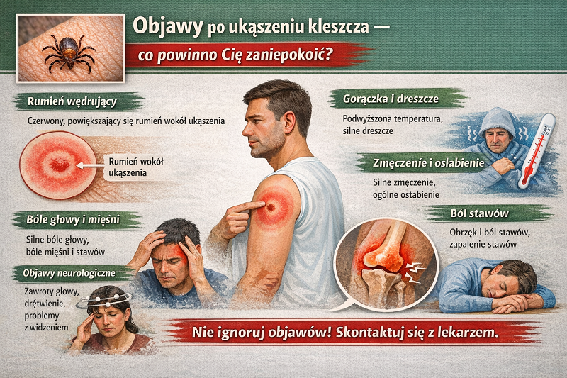 objawy po ukąszeniu kleszcza