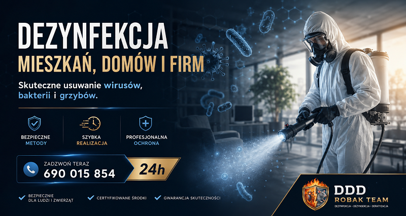 Dezynfekcja pomieszczeń – profesjonalne usuwanie bakterii, wirusów i grzybów